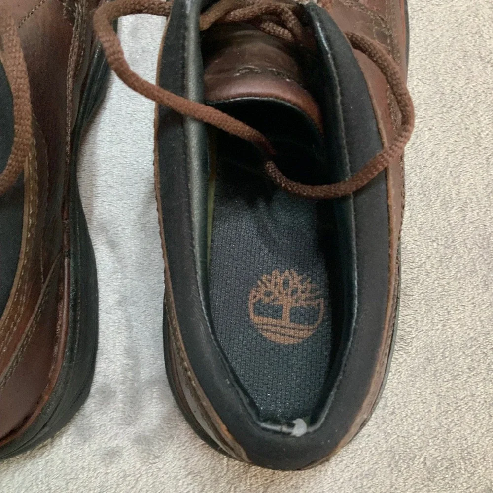 Timberland Mens 79085 Brown Leather Moc Toe Lug Sole Oxford Shoes Size 8M